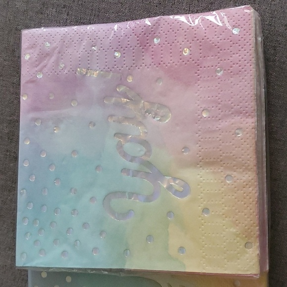 Yay! 48 Napkins Beverage Size Home party supply size 9.8" x 9.75" rainbow color - Picture 1 of 7